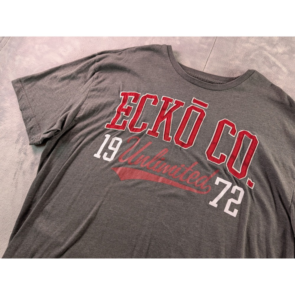 Ecko Unltd Mens T-Shirt 2XL Gray Red Graphic Ecko Co 1972 Short Sleeve Tee - Picture 1 of 6